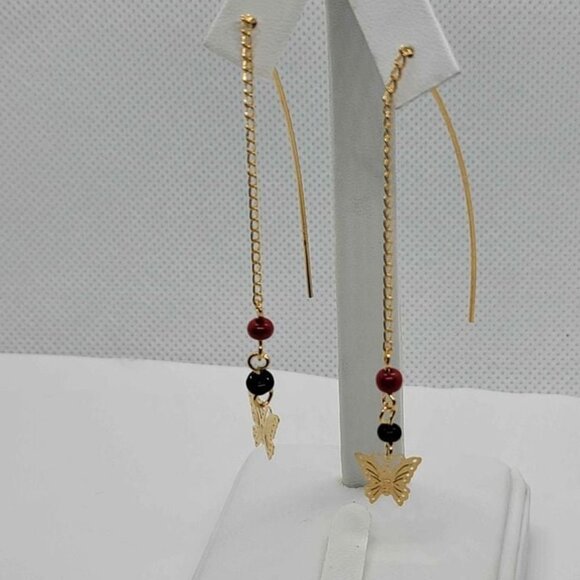 Brazilian 18k Gold Filled Butterfly Beaded Earrings - Picture 3 of 4